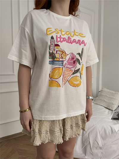 Estate Italiana Nakışlı T-shirt Ekru