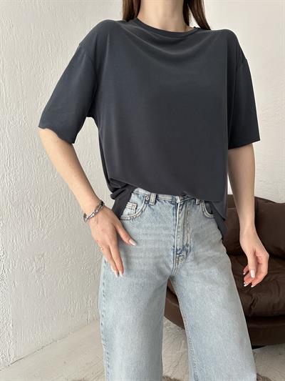 Eteği Oval Oversize Tişört Antrasit