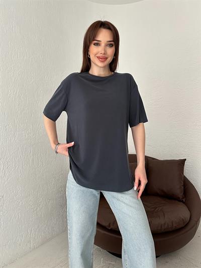 Eteği Oval Oversize Tişört Antrasit