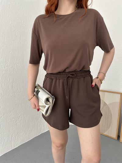 Eteği Oval Oversize Tişört Kahve