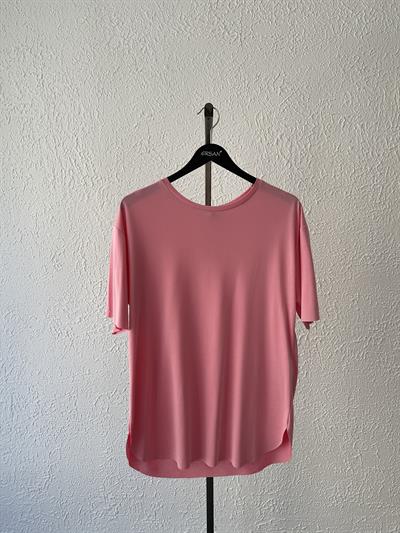 Eteği Oval Oversize Tişört Şeker pembe
