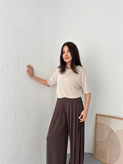 Eteği Oval Oversize Tişört Taş