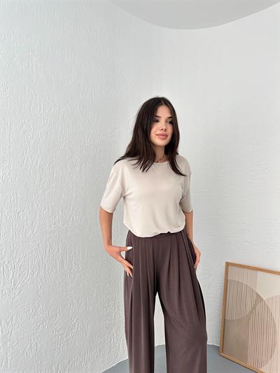 Eteği Oval Oversize Tişört Taş