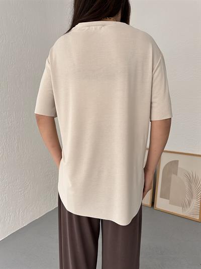 Eteği Oval Oversize Tişört Taş