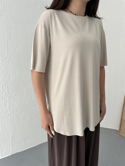 Eteği Oval Oversize Tişört Taş