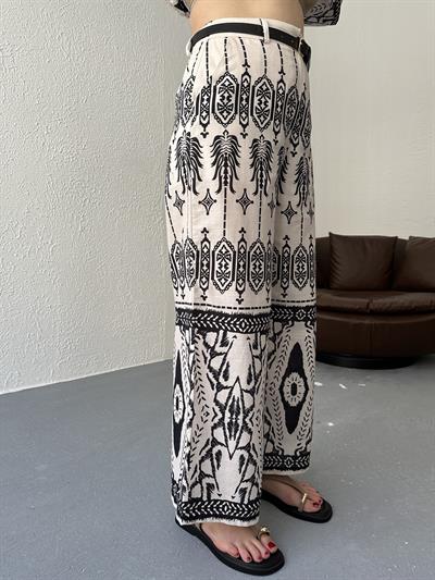 Etnik Desen Pantolon Ekru