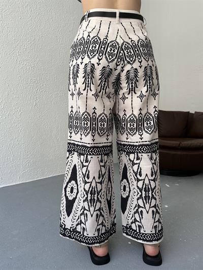 Etnik Desen Pantolon Ekru