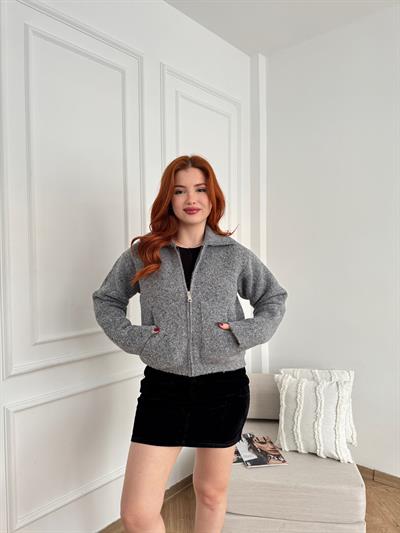 Fermuarlı Hırka Füme
