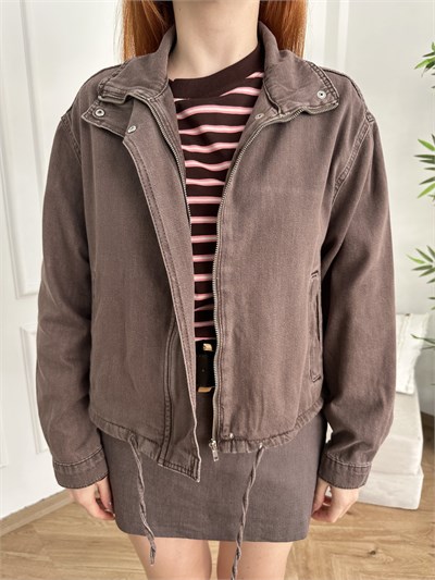 Fermuarlı Patlı Tencel Mont Kahve