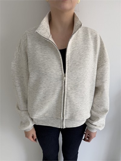 Fermuarlı Simli Sweatshirt Gri-gümüş