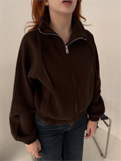 Fermuarlı Yan Cep Crop Sweatshirt Kahve