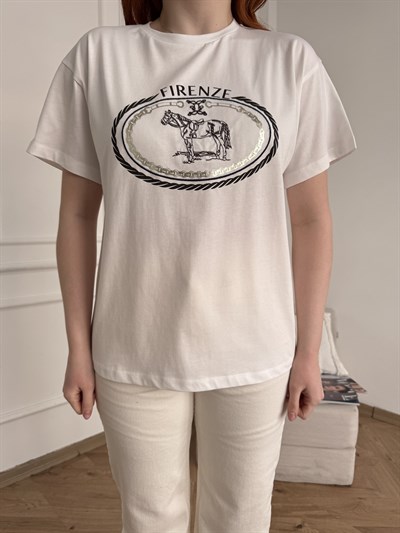 Fırenze Baskı T-shirt Ekru