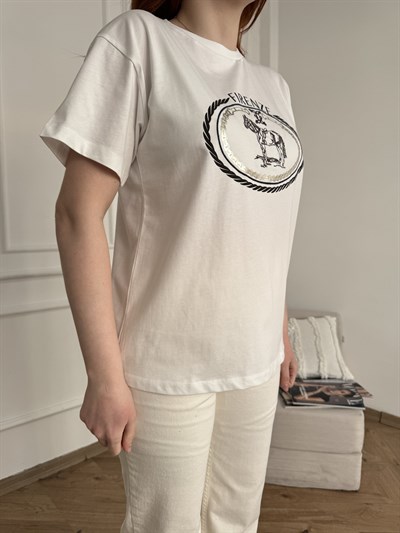 Fırenze Baskı T-shirt Ekru
