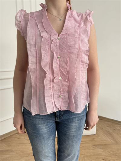 Fırfırlı Kolsuz Bluz Pembe
