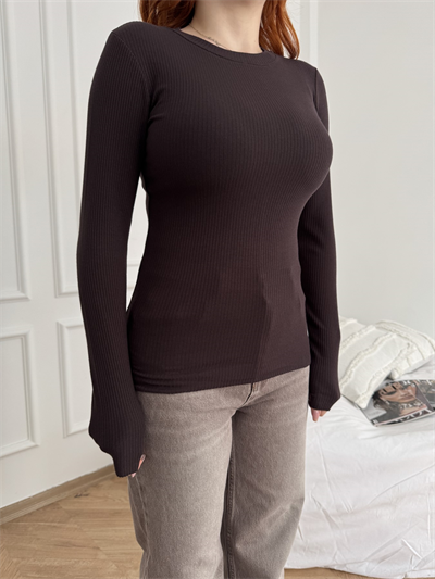 Fitilli Bisiklet Yaka Body Acı kahve