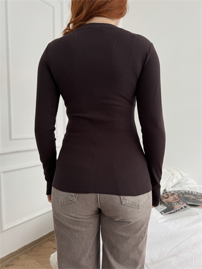 Fitilli Bisiklet Yaka Body Acı kahve