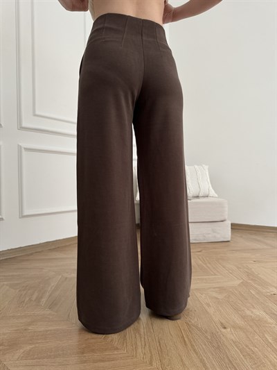 Fitilli Bol Paça Yan Cep Pantolon Acı kahve