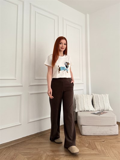 Fitilli Bol Paça Yan Cep Pantolon Acı kahve