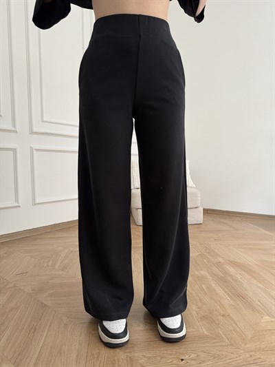 Fitilli Bol Paça Yan Cep Pantolon Siyah