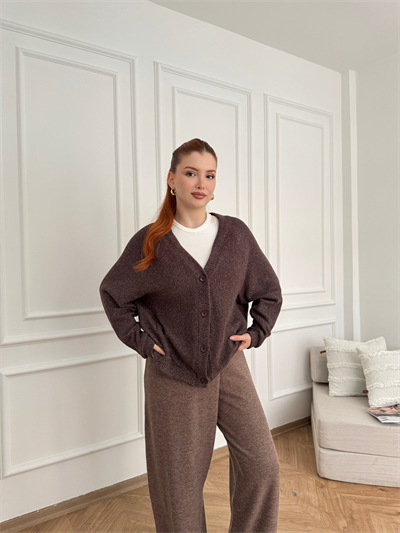 Fitilli Salaş Hırka Kahve melanj