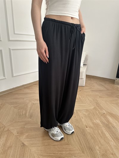 Fitilli Şalvar Pantolon Siyah