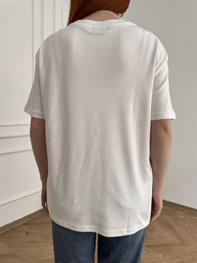 Fiyonk Karpuz Baskılı Summer Vibes T-shirt Ekru