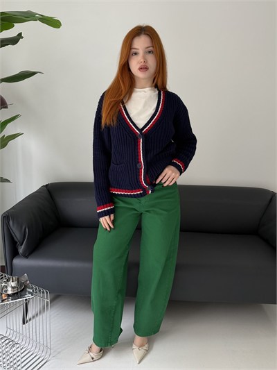 Gabardin Arkası Tokalı Balon Pantolon Yeşil