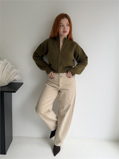 Gabardin Arkası Tokalı Balon Pantolon Taş