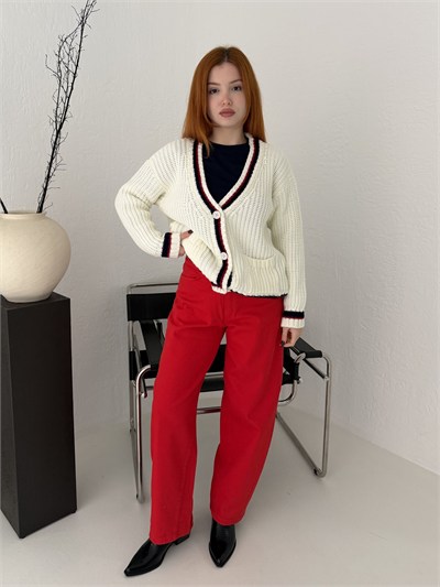 Gabardin Arkası Tokalı Balon Pantolon Kırmızı