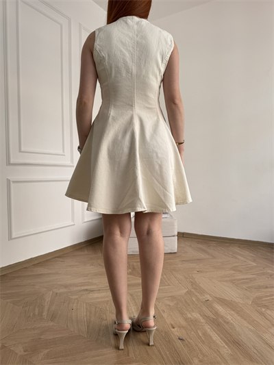 Gabardin Kolsuz Elbise 80 vanilya