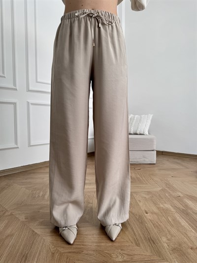 Geniş Paça Beli Lastikli Pantolon Taş