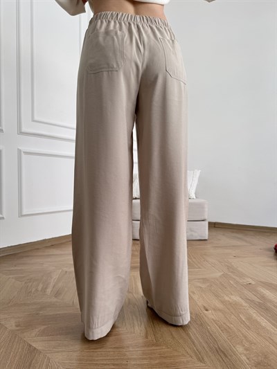 Geniş Paça Beli Lastikli Pantolon Taş