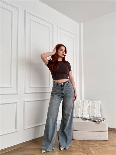 Geniş Paça Kot Pantolon Koyu mavi