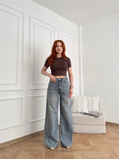 Geniş Paça Kot Pantolon Koyu mavi