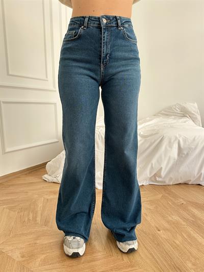 Geniş Paça Likralı Jean Mavi