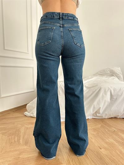 Geniş Paça Likralı Jean Mavi