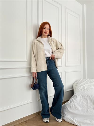 Geniş Paça Likralı Jean Mavi