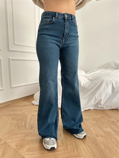 Geniş Paça Likralı Jean Mavi