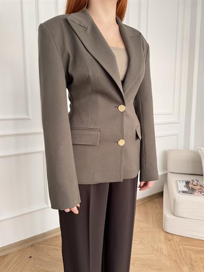 Gold Düğme Blazer Ceket Kahve
