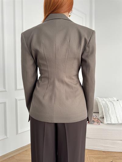 Gold Düğme Blazer Ceket Kahve
