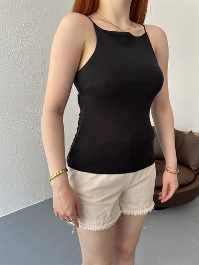Halter Yaka İp Askılı Bluz Siyah