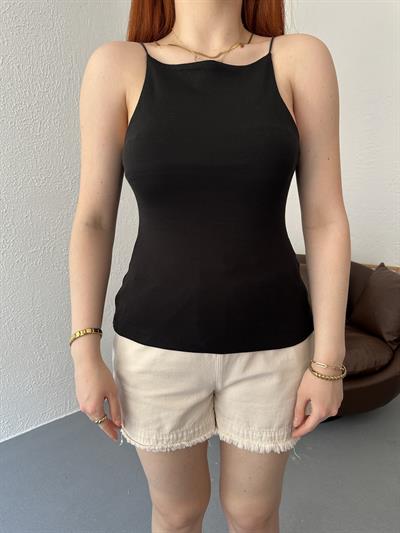 Halter Yaka İp Askılı Bluz Siyah