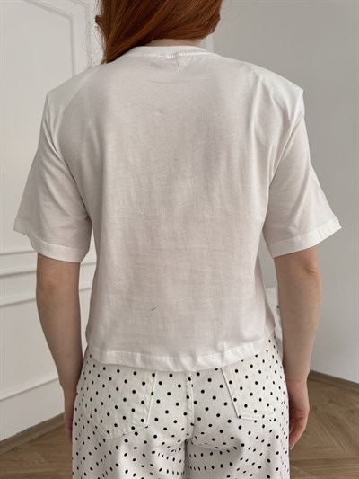 Hasır Detay T-shirt Ekru