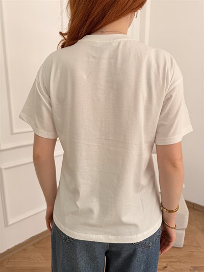 Honey Şapka Nakışlı T-shirt Ekru