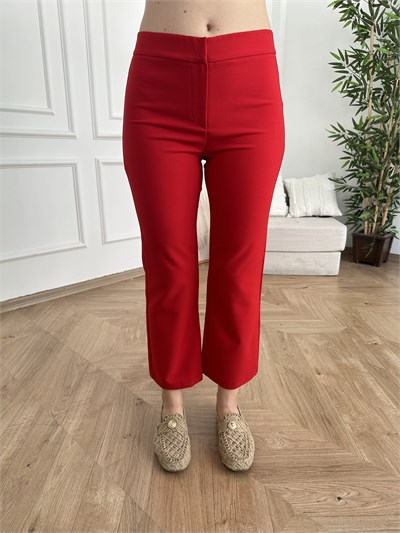 İspanyol Paça Crop Pantolon Kırmızı