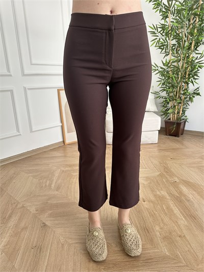 İspanyol Paça Crop Pantolon Koyu kahve