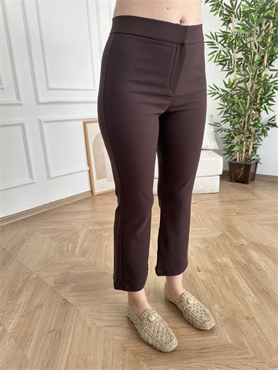 İspanyol Paça Crop Pantolon Koyu kahve