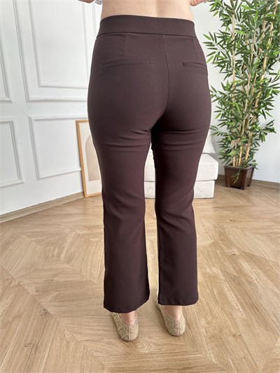 İspanyol Paça Crop Pantolon Koyu kahve