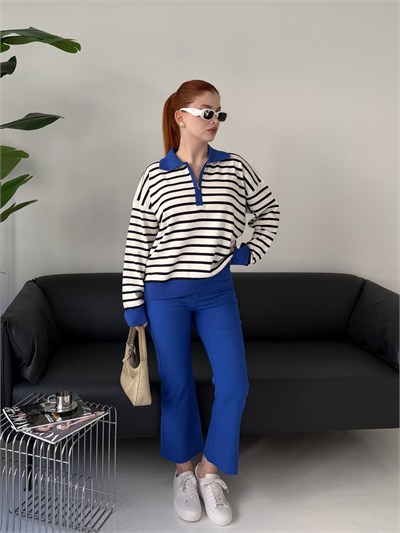 İspanyol Paça Crop Pantolon Saks