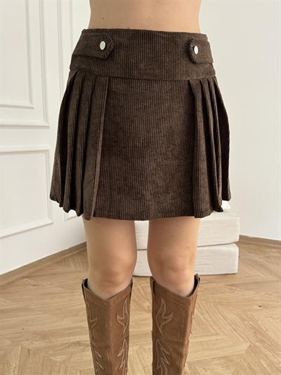 Kadife Kısa Etek Kahve